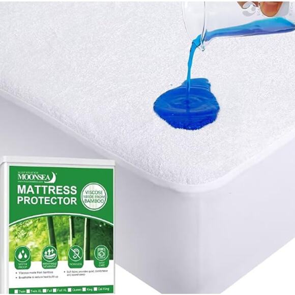 Queen Size Mattress Protector Waterproof, Viscose Terry Mattress Cover- White - Picture 2 of 4